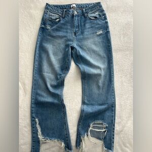 Distressed Straight-Leg Jeans | Medium Wash | Raw Hem size women’s 9!